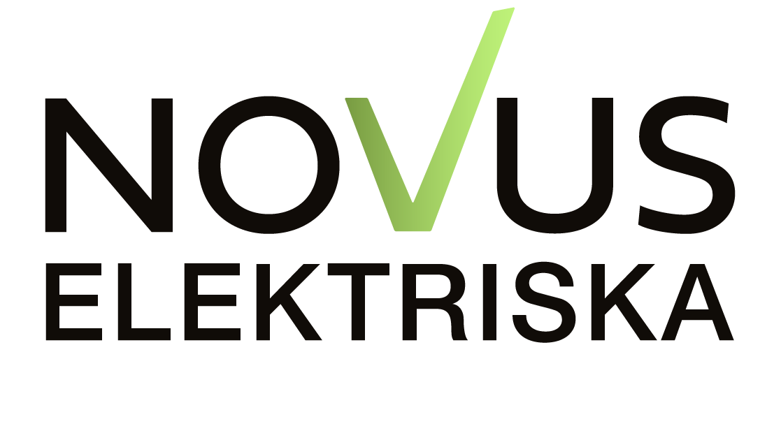Novusel logotyp - Svart text, övertonat V